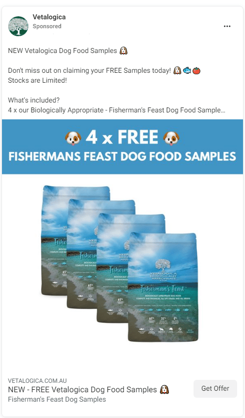 Free Samples of Vetalogica Fisherman's Feast Dog Food 