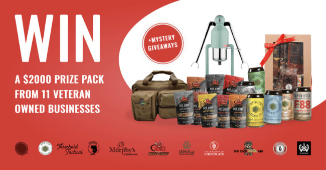 Win a $2000 prize pack from 11 Veteran Owned Businesses (Espresso Maker, chocolate...)