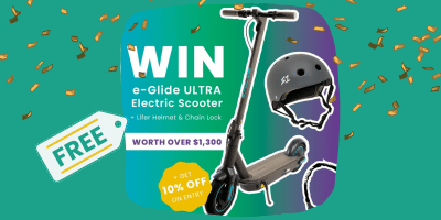 Win a $1,300 E-scooter Package (e-Glide, Helmet and Chain Lock)