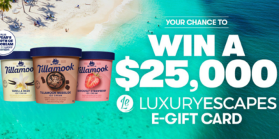 Win a Year’s Supply of Tillamook Ice Cream & a $25,000 Luxury Escapes Voucher (31 Winners)